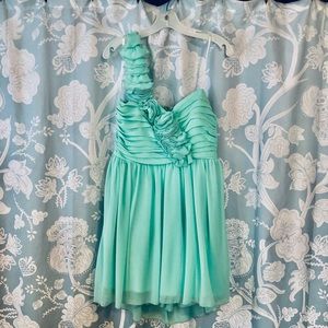 Teal one shoulder formal dress